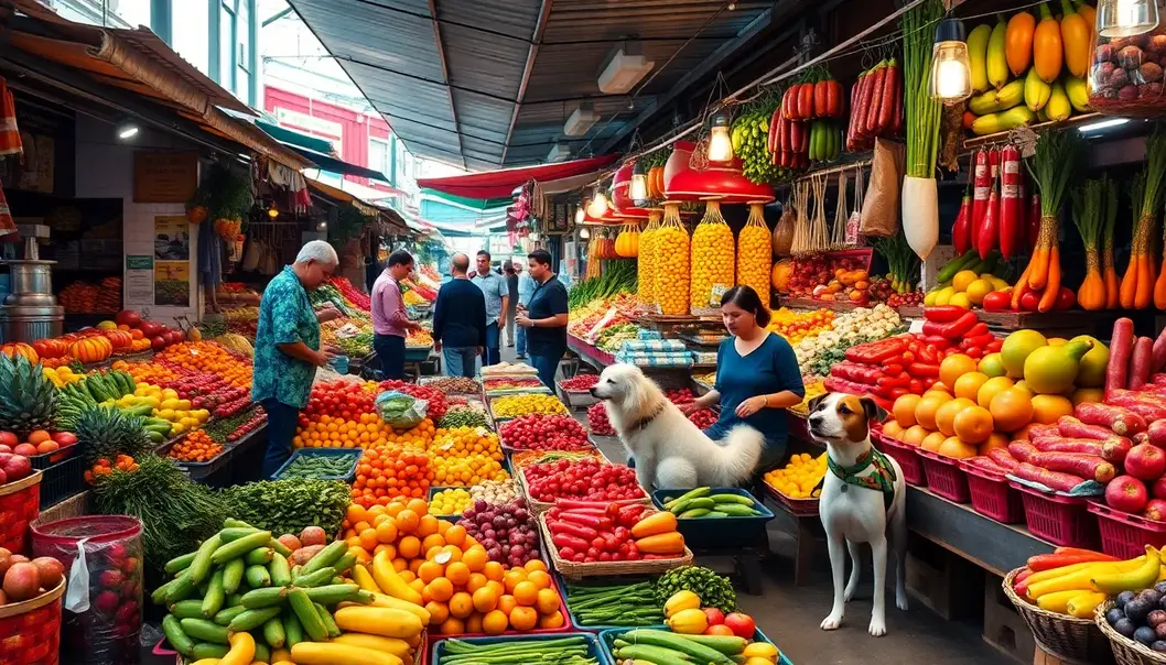 A local market showcasing global food influences.