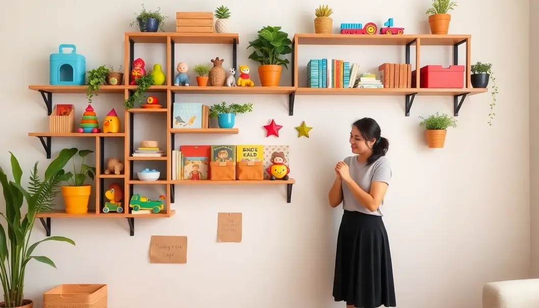 Floor-level toy storage solutions using stylish baskets and bins.